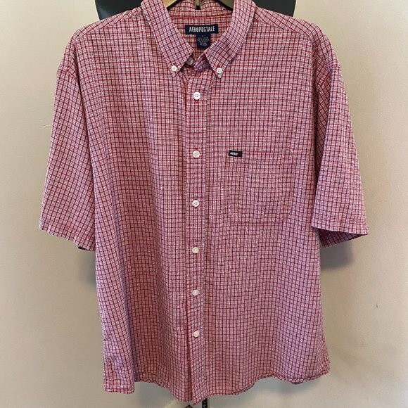 Aeropostale Short Sleeve Button Down Checked Mens Shirt Size L - Picture 1 of 4
